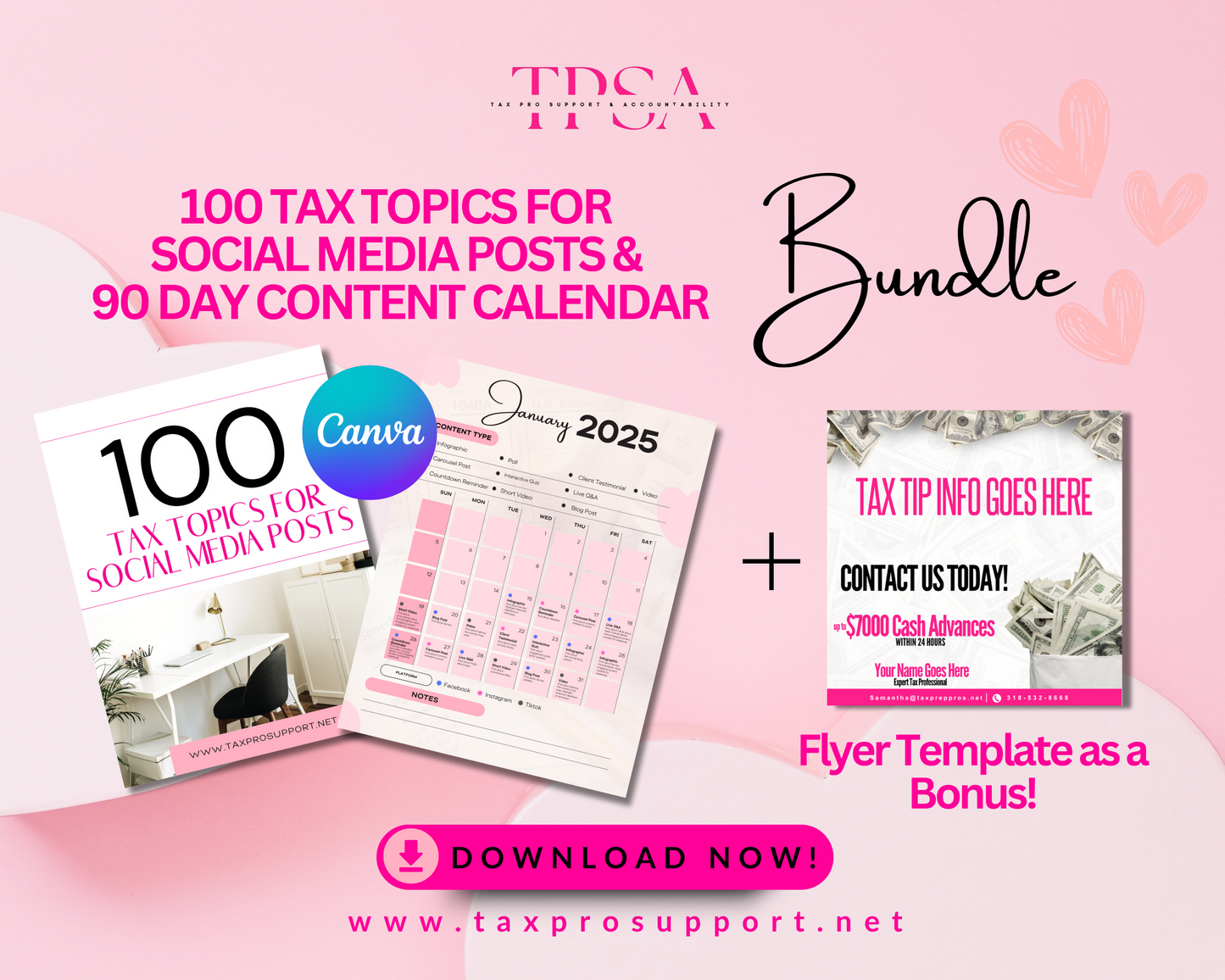 100 TAX TOPICS FOR SOCIAL MEDIA POSTS & 90 day CONTENT CALENDAR Bundle