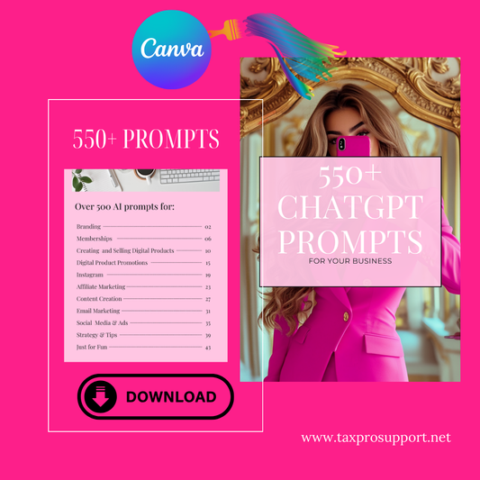 550+ CHATGPT PROMPTS FOR YOUR BIZ Template